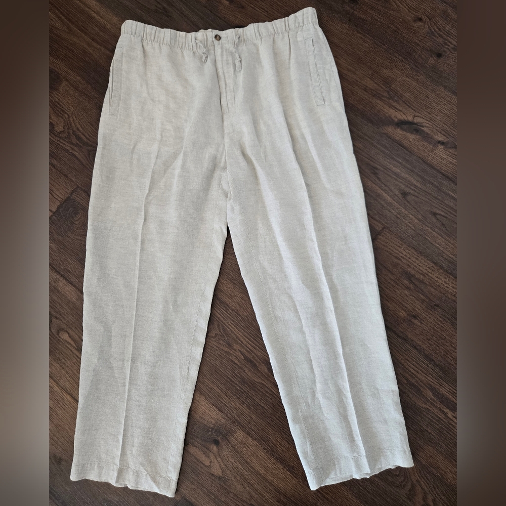 Madison Relaxed Linen Pants Womens Biege Lightweight Flowy Wide Leg Size XL